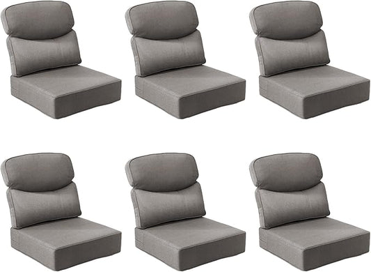 Outdoor Cushion Set for Patio Furniture, UV Resistant, Water Resistant - 6 Inch Thick Dual Layer Back Support Cushions– 24x24 Inch Patio Seat Covers for Chair/Sofa/Couch | Grey | 6-Pack |