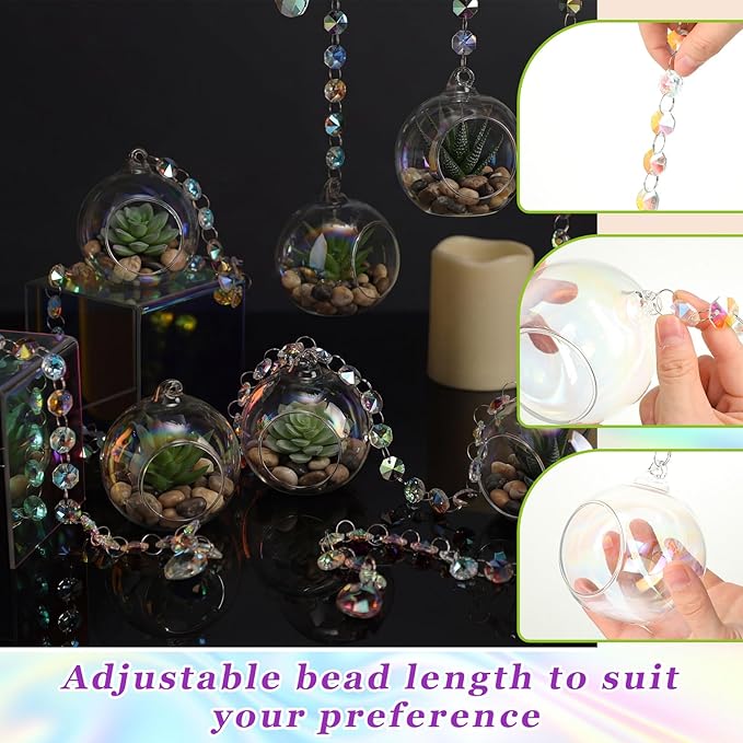 56 Pcs 3.15'' Hanging Glass Tealight Holder Globe with K9 Crystal Garland Strands,Teardrop Pendant Hanging Tealight Candle Holder Orbs Air Plant for Wedding Centerpiece Party Decor (Colorful)