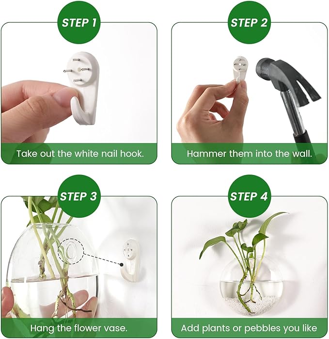 DomeStar 2PCS Wall Flower Vases, Wall Hanging Glass Planter Propagation Station Mounted Vases for Hydroponics Plants Propagation Living Room Office Home Decor