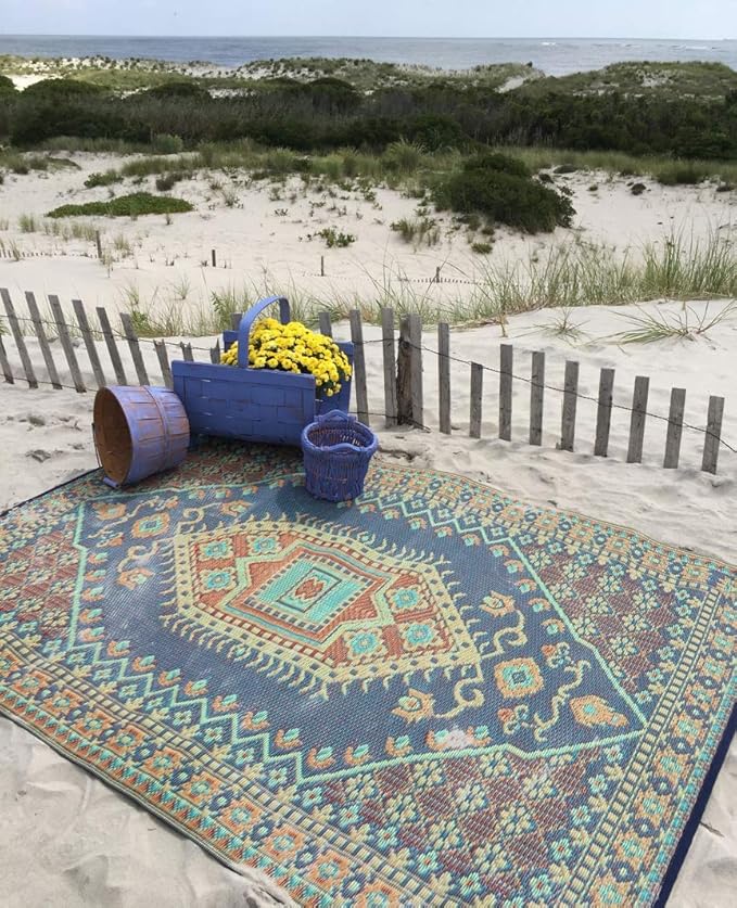 Mad Mats Traditional Outdoor Rug, Reversible Plastic Mat (4' x 6', Oriental Turkish - Plum)