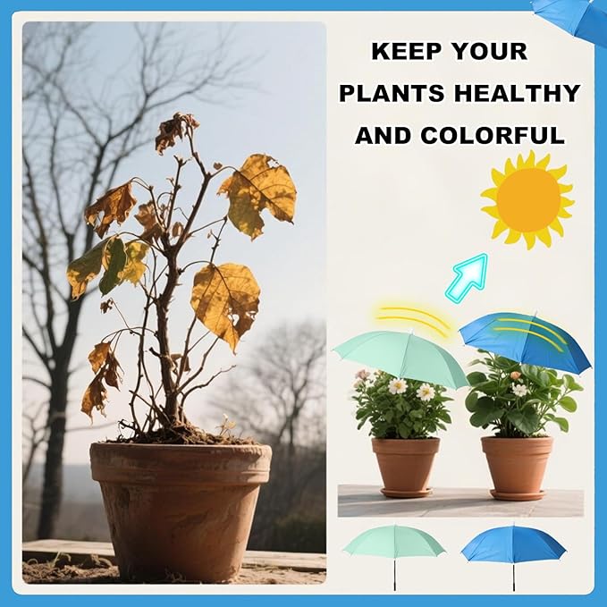 2pcs Adjustable Plant Umbrellas, Waterproof Garden Parasols with Metal Poles & H-Shaped Stakes Outdoor Sun Shade Cover for Potted Plants Flowers Vegetables
