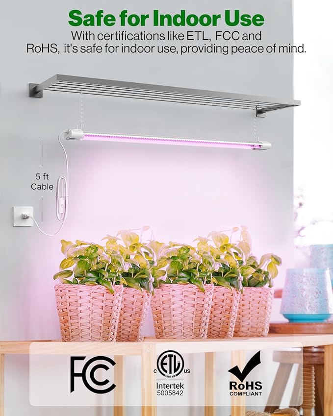Sunco 3ft Grow Light LED, 30W, Full Spectrum, for Seed Starting, Seedling, Indoor Plants, Plug in Suspended Fixture, Link Up to 5, Inline Switch, UL/ETL 4 Pack.