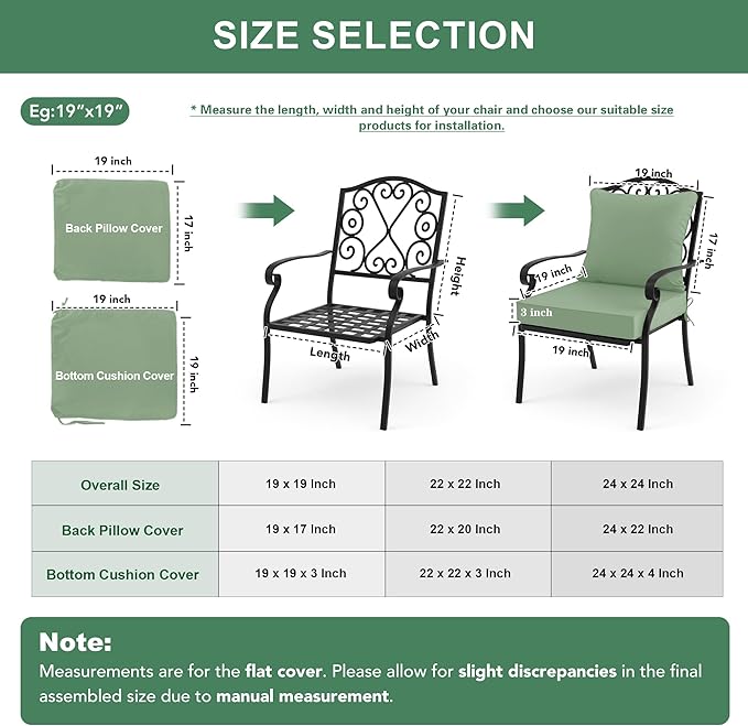 Outdoor Chair Cushions Set of 2, Waterproof Back Pillow and Seat Cushion Set for Patio Furniture, Outdoor Sofa Replacement Cushions with Removable Cover, 24 x 24 Inch, Sage Green