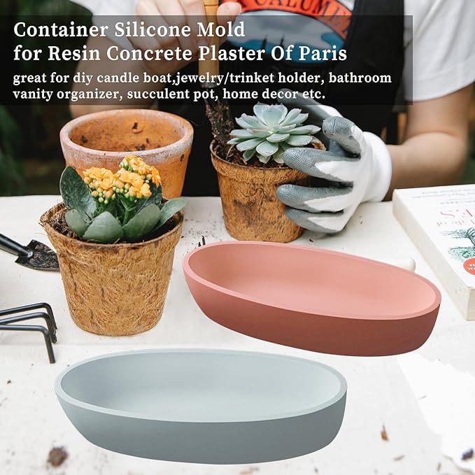 Wehous Silicone Mold Oval Bowl Resin Candle Boat Jar Epoxy Resin Storage Tray Container DIY Succulent Planter Cement Art Craft Jewelry Trinket Candy Holder Decor