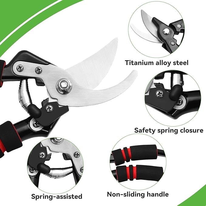 Pruning Shears for Gardening Heavy Duty Garden Scissors with Sharp SK5 Steel Blades, Ergonomic Grip Rust-Resistant Shears Pruning Tools Ideal Garden Snips and Pruners for Trees Plants Flowers
