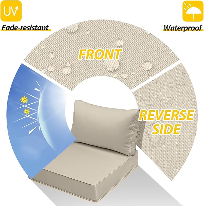 AAAAAcessories Outdoor Seat Cushions for Chairs, Fade-Resistant, Waterproof Patio Furniture Replacement Cushions, 24" x 24" x 5" + 24" x 13.5", Set of 2, Beige