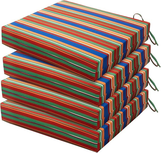 HARBOREST Outdoor Chair Cushions Set of 4, Water Resistant Patio Chair Cushions with Ties, Square Corner Outdoor Seat Cushions for Patio Furniture, 18.5"x16"x3", Rainbow Stripes