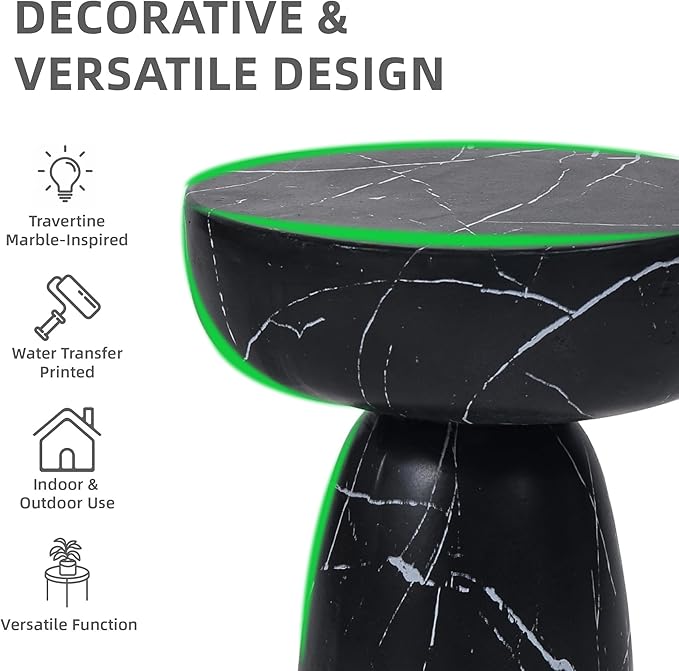 24" Large Side Table Outdoor, Modern Artistic Marble Pedestal End Table, Multi-Functional & Decorative Coffee Table, Accent Table for Garden Patio Porch Balcony or Living Room Decor