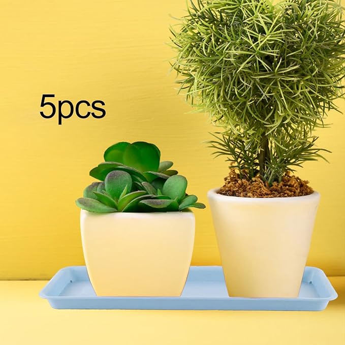 5Pcs Plant Trays Plant Saucers Rectangular Flower Pot Drainage Trays Flower Pot Saucers for Garden Indoors Outdoor Windowsill, Blue