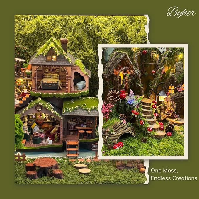BYHER Fake Moss for Crafts – 3.5OZ Fluffy Cloudlike Artificial Moss for Potted Plant Indoor & Fairy Gardens – Realistic Green Moss Alternative for Terrariums, Dioramas, Model Scenes (Light Green)