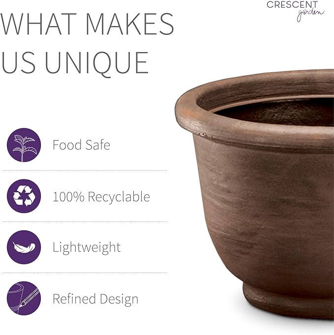 Crescent Garden Agave Planter, Classic Lightweight Resin Planter - UV-Resistant Flower Pots - Indoor & Outdoor Pot for Flowers, Houseplant, Herbs, 18" W x 13.5" H (Rust)