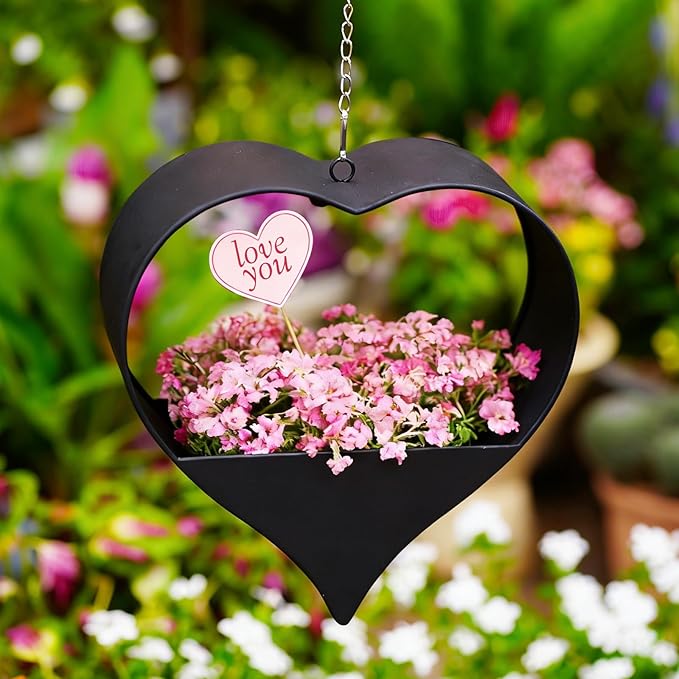 Metal Plant Hangers Indoor and Outdoor: Valentines Day Gifts for Her Wife Women Mom Garden Lovers Birthday - Heart Shape Hanging Planters for Window Wall Living Room Office Decor(Black)