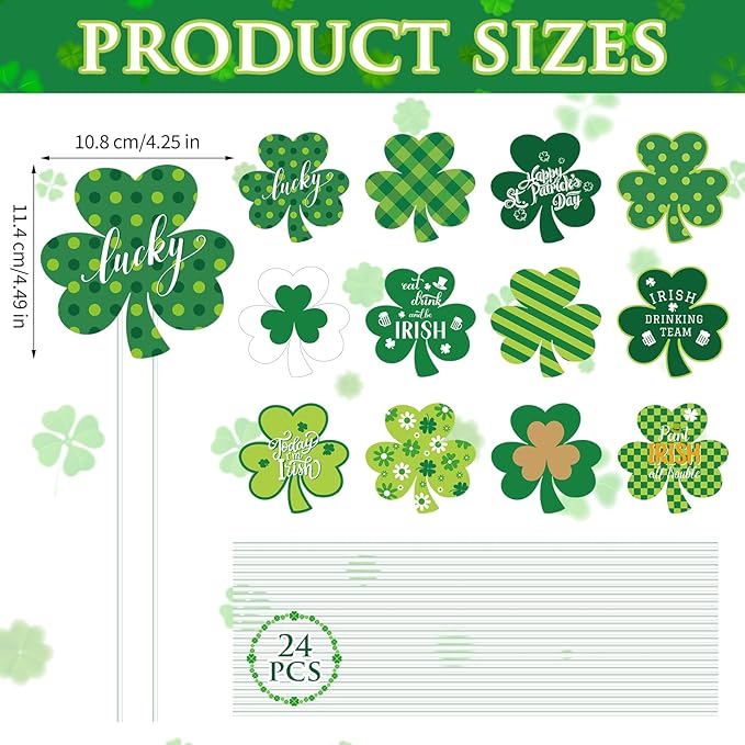 12 Pcs St. Patrick's Day Yard Stakes Green Shamrock Yard Signs St. Patrick's Outdoor Decoration for Irish Festive Outdoor Planter Front Door Lawn Patio Garden