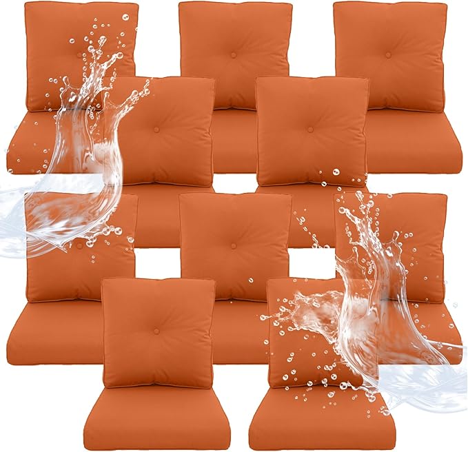 Outdoor Chair Cushions 10 Sets - 22*24" Patio Furniture Cushions with Removable Cover, 28D High Density Sponge Filling Outdoor Patio Cushions for Chairs, Rocker, Sofa and Loveseat - Orange