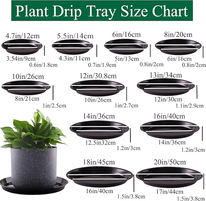 10 Pack Plant Saucer 16 Inches Plant Trays for Pots Plastic Round Drip Trays Flower Pot Saucers Black Planter Water Tray Plant Drainage Tray, Black