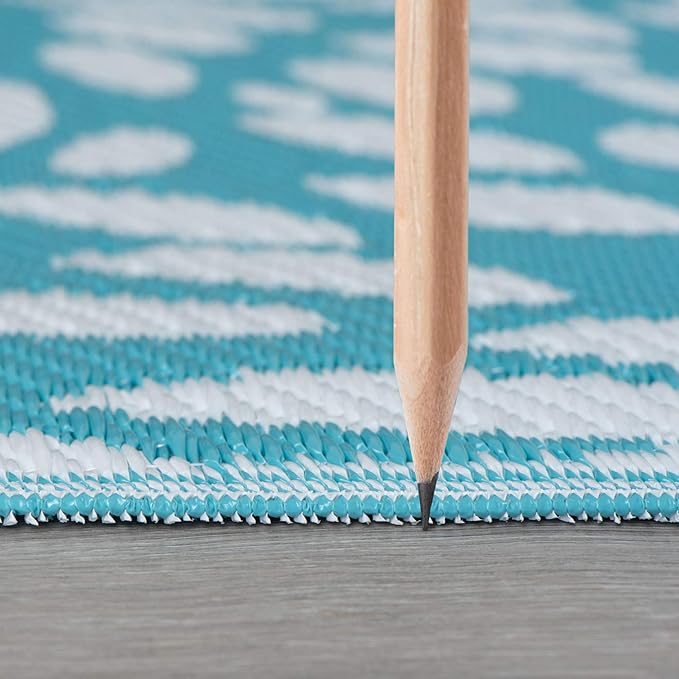 Tayse Nuala Aqua Reversible Plastic Straw 9x12 Indoor Outdoor Rug for Patios Garden Picnic Camping Mats Waterproof and Washable