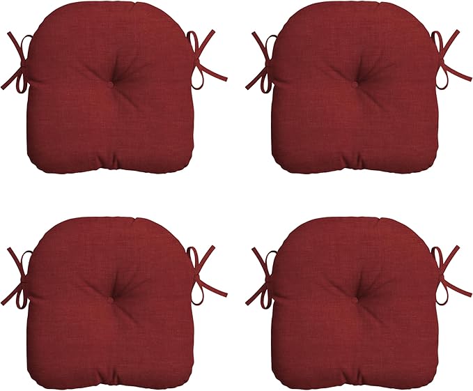 Arden Outdoor Tufted Bistro Seat Cushion, Set of 4, 14.5 in x 15 in, Rain-Proof, Fade Resistant Ruby Red Leala