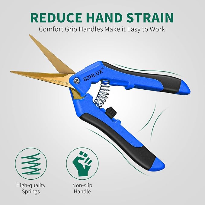 SZHLUX 6.5 Inch Gardening Scissors Hand Pruner Pruning Shears with Titanium Coated Curved Precision Blades 1-Pack