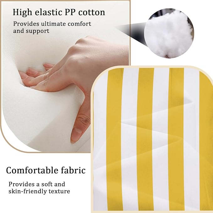 14 Pieces Outdoor Sectional Replacement Cushions for Patio Furniture, 4in Thick Outdoor Sofa Cushions for 6 Seat, Waterproof Deep Seat Couch Patio Cushions Set (Bright Yellow and White)