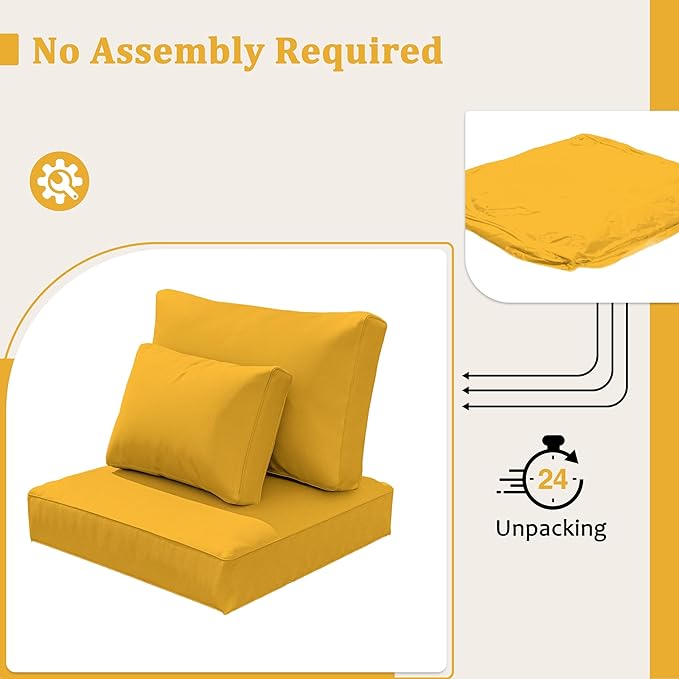 8-Piece Outdoor Cushions for Patio Furniture Thick Outdoor Chair Cushions Resilient Foam Waterproof Deep Seat Cushion Replacement for 3-Seat Sectional Sets Liner&Cover Yellow