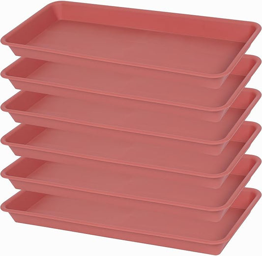 6 Pack of Plastic Plant Tray Saucer Rectangular, Plant Trays Saucers for Indoors Outdoor, Plant Water Drip Tray for Flower Pot Planter, Windowsill Plant Tray (6.5 X 13 Inch, Terracotta)