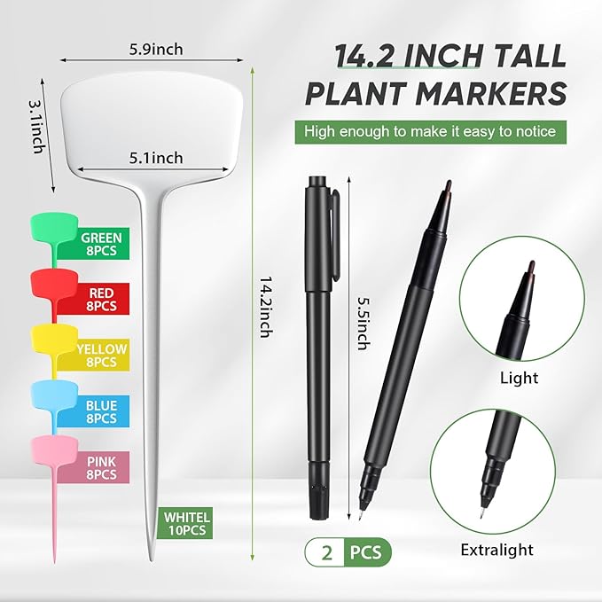 50 Pcs 14.2 Inch Plastic Plant Labels Tags T Type Plant Markers with Pen for Outdoor Indoor Garden Pot Herbs Flowers Vegetable(Multicolor)