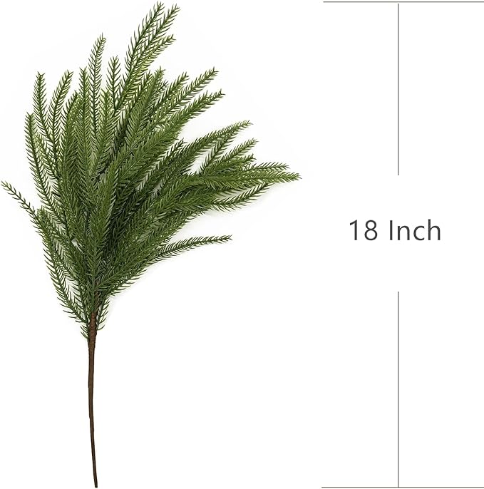 Artificial Norfolk Pine Branches Fake Greenery Realistic Plant Stems 18 Inch, Faux Pine Picks Real Touch Plastic Shrubs for Home Decor Vase Filler Indoor Outdoor Wreath DIY Christmas Decoration 4 Pack