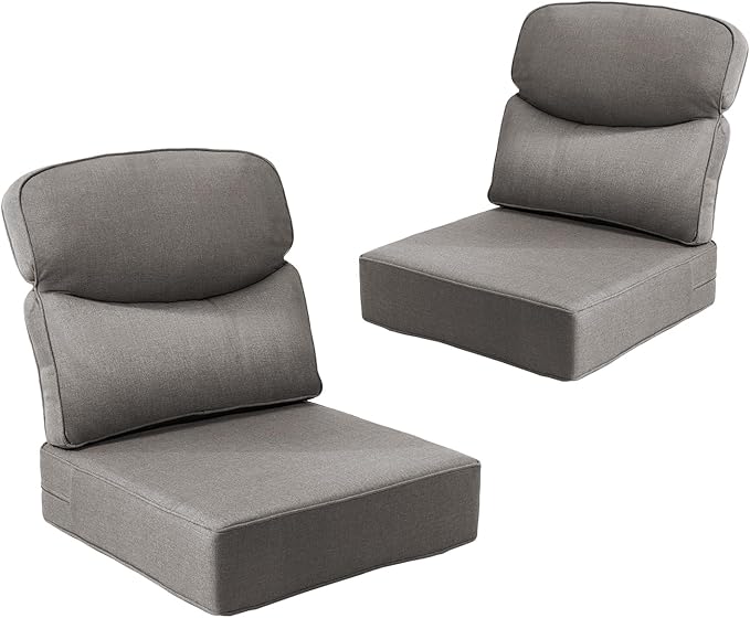 Outdoor Cushion Set for Patio Furniture, UV Resistant, Water Resistant - 6 Inch Thick Dual Layer Back Support Cushions– 24x24 Inch Patio Seat Covers for Chair/Sofa/Couch | Grey | 2-Pack |