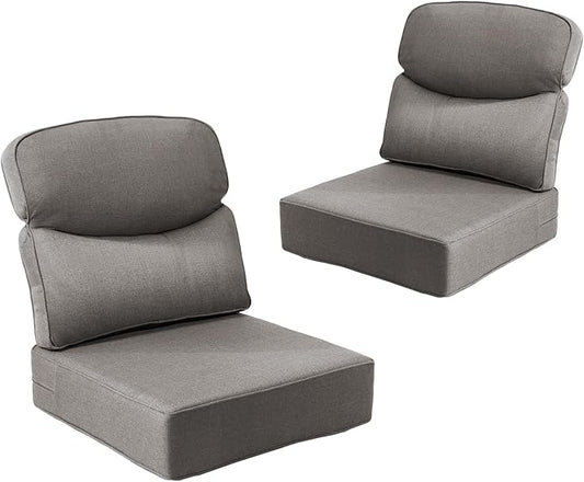 Outdoor Cushion Set for Patio Furniture, UV Resistant, Water Resistant - 6 Inch Thick Dual Layer Back Support Cushions– 24x24 Inch Patio Seat Covers for Chair/Sofa/Couch | Grey | 2-Pack |