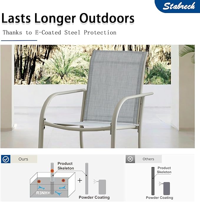 Outdoor Patio Dining Chairs Set of 6, Lightweight Stackable Patio Chairs with Curved Armrests & Wide Seat, Heavy Duty 300 lbs Capacity, Garden Chairs for Backyard, Deck, Poolside, Beige Blue