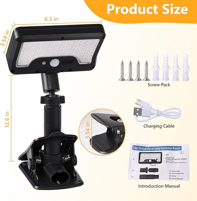 Clip On Solar Lights Outdoor with Motion Sensor, 360°Rotatable & Vertically Adjustable Solar Fence Lights with 92 LEDs (600 LM, 3000 K),IP65 waterproof Security light for deck, Gutter, Camping(2 Pack)