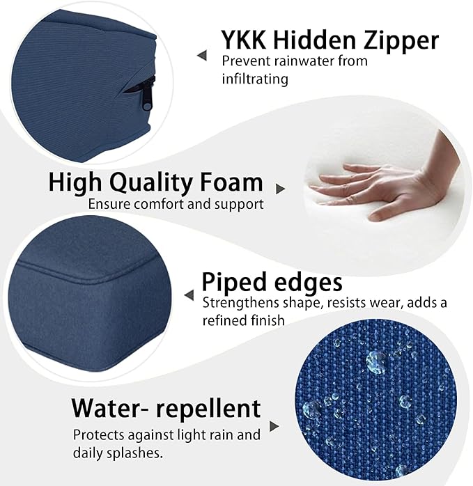 Outdoor 24"x24" Deep Seat Patio Cushion Set of 2, Outdoor Chair Cushions with Water-Resistant UV Resistant Weather Resistant Sectional Sofa Pad and Removable Covers,Navy