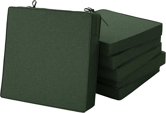 Outdoor Chair Cushions, Water-Resistant & Fade-Resistant, Patio Furniture Square Seat Replacement Chair Pads with Ties, Removable Cover, Non-Slip Bottom, Set of 6, 24 x 24 Inch, Olive Green