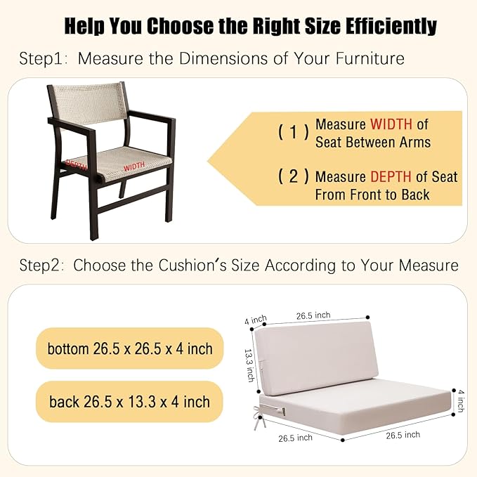 idee-home Outdoor Cushions for Patio Furniture, Outdoor Seat Cushion, Waterproof Couch Hampton Bay Deep Seat Replacement Chair Cushions for Garden Lawn Deck Backyard, 26.5 x 26.5 Beige