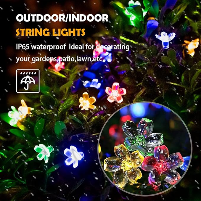 ITICdecor Solar Flower String Lights Outdoor Waterproof 50 LED Solar Powered Fairy Lights for Garden, Fence, Patio, Yard, Christmas Tree & Party Decor (Multi-Color)
