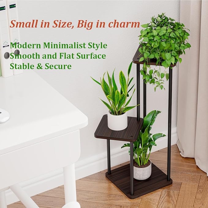 AZERPIAN 3 Tier Plant Stand Indoor Metal Plant Shelf for Multiple Plants Corner Flower Holders for Living Room Balcony Bedroom Patio Garden, Black (Black Oak, 3 tier)