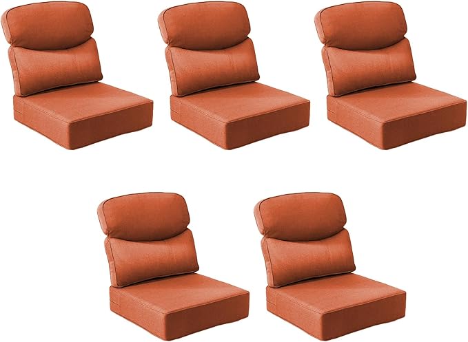 Outdoor Cushion Set for Patio Furniture, UV Resistant, Water Resistant - 6 Inch Thick Dual Layer Back Support Cushions– 24x24 Inch Patio Seat Covers for Chair/Sofa/Couch | Orange | 5-Pack |