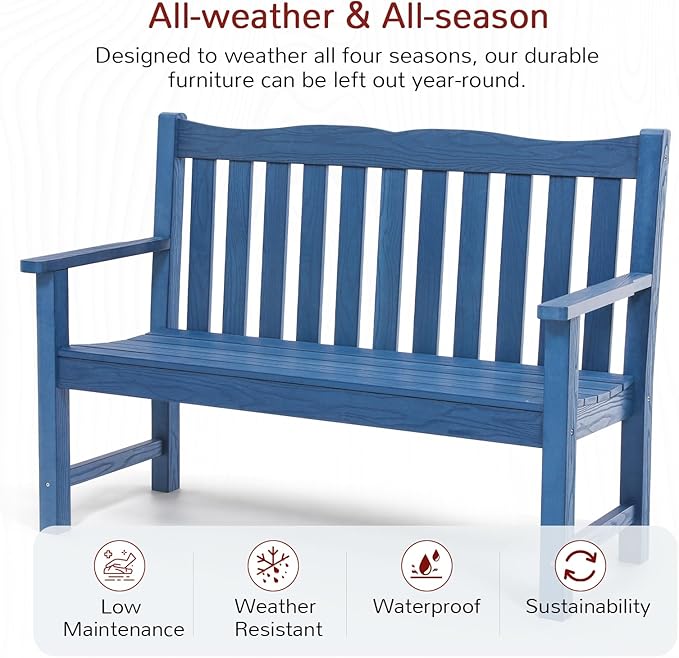 Stoog Outdoor Chairs & Bench Set, All-Weather Patio Furniture Set, Include 2 Patio Chairs and 1 Bench, Blue