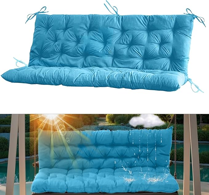 2-3 Seat Swing Replacement Cushion, Outdoor Bench Cushions with Backrest Thicken 4", Patio Furniture Garden Porch Loveseat Glider Pad Anti-Fading Waterproof (Sky Blue, 40x47in)