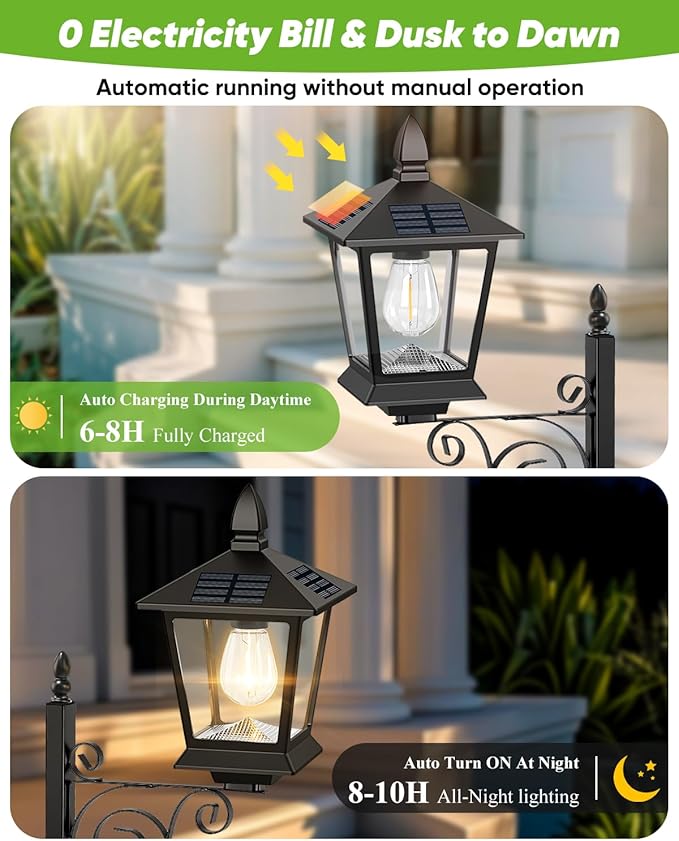 2 in 1 Outdoor Flower Pots, 35” Solar Lamp Post Light with Planter, Metal Pole & IP65 Waterproof, Freestanding Outdoor Planters, Decorative Solar Lamp for Outside, Front Door, Yard, 1-Pack