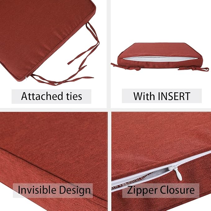 Outdoor Chair Cushions 18x18 Inch,Set of 2,Water Resistant Chair Pads with Ties,Square Seat Cushion 18"x18"x2.5",Patio Chair Cushion for Garden,Backyard Furniture(Dark Red)