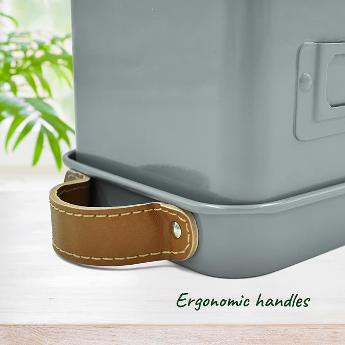 volila Herb Planter Indoor - Set of 3 Grey Indoor Herb Garden Pots for Plants with Leather Handled Tray - Window Sill Plant Shelf - Herb Pots with Drainage Holes and Labels