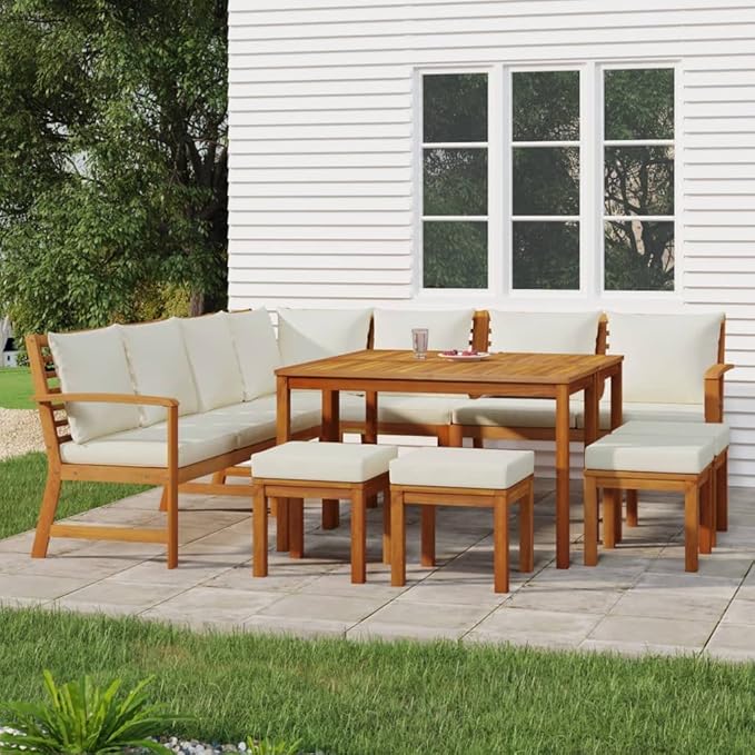 Garden Relaxation Set Outdoor Relaxation Set Balcony Lounge Set Deck Lounge Furniture 11 Piece Patio Dining Set with Cushions Solid Wood Acacia for patios, Balconies, Gardens
