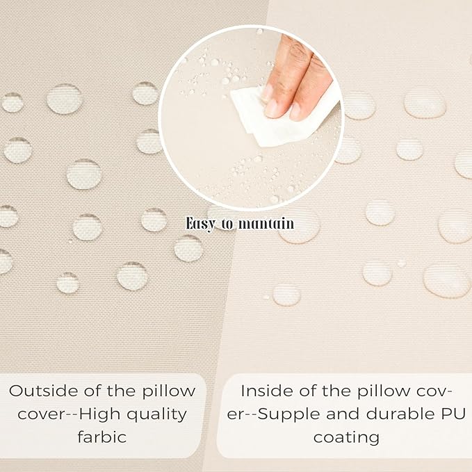 PLTCAT Patio Furniture Cushions Set, Waterproof & Fade Resistant with Removable Cover(Beige, 24" x 24" + 24" x 20")