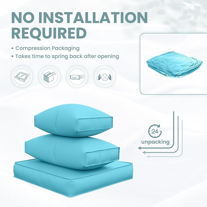 UDPATIO Outdoor Cushions for Patio Furniture Upgraded, Waterproof Patio Furniture Cushions Replacement, 4" Deep Seat Outdoor Sectional Cushion for 4-seat Chair Sofa Couch(Sky Blue)