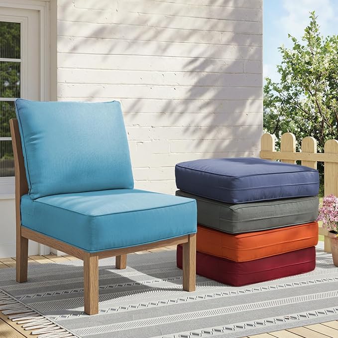 Outdoor Cushion Set for Furniture Patio Furniture, UV Resistant, Water Resistant - 6 Inch Thick Foam Garden Cushions– 24x24 Inch Patio Seat Covers for Chair/Sofa/Couch | Light Blue | 8-Pack |