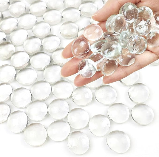 10LB Fire Pit Glass, 1000 PCS Clear Flat Glass Marbles for Vase, Decorative Clear Glass Pebbles Stones for Fish Tank Plant Floral Fountains Crafts and Centerpieces