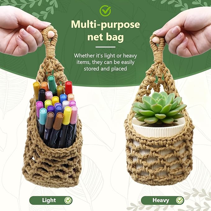 Macrame Wall Plant Hanger, Hanging Planter Basket Holder, Wall Planters for Indoor Plants, for Up to 4 Inch Pot (Brown, 4-Inch)