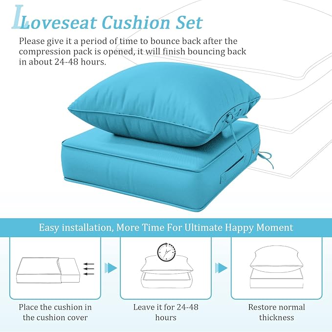 Outdoor Patio Chair Cushions Set 24 L X 24 W X 5 H Waterproof & Fade Resistant Deep Seat and Back Cushions with Removable Covers Outdoor Seat Cushion Set for Chairs and Sofas