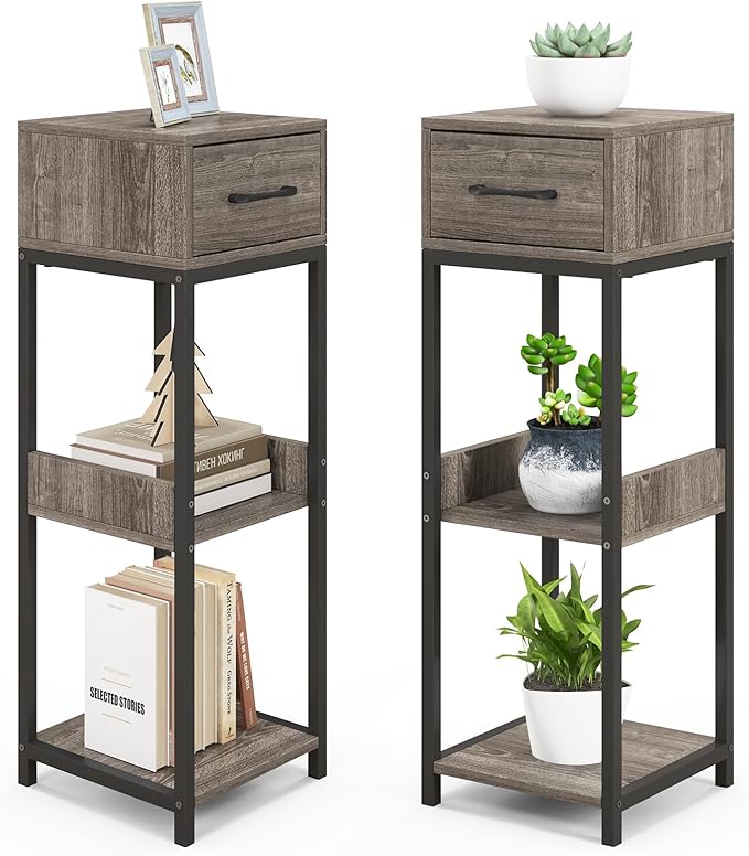 Giantex 3 Tier Tall Plant Stand Indoor, 36 Inch Corner Plant Holder with Drawer & Metal Frame, Modern Plant Shelf for Multiple Flower Pots, Square Plant Tables for Balcony, Living room, 2 Pack